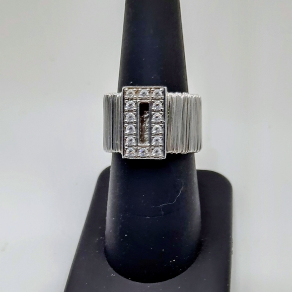 Vintage Sterling Silver 925 Wire Wrap CZ Wide Band Flexible Ring Sz 8 - Picture 1 of 8